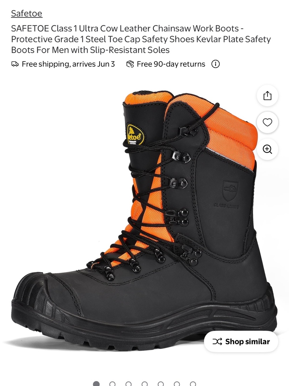 Safetoe Class 1 Chainsaw Protection Leather Steel Toe